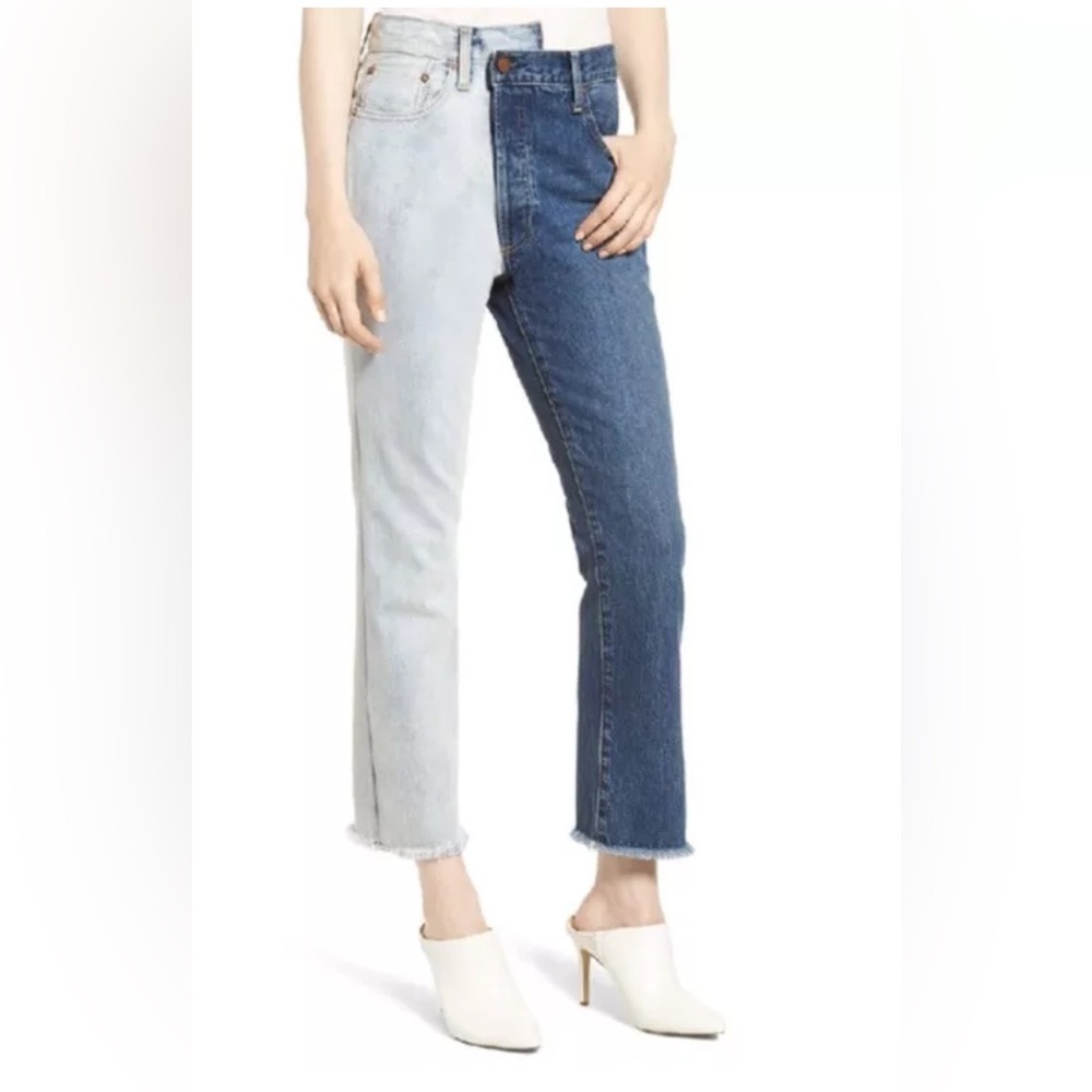 ao.la jeans Alice + Olivia Two Toned High Waist Boyfriend Denim Size 28 Raw Hem